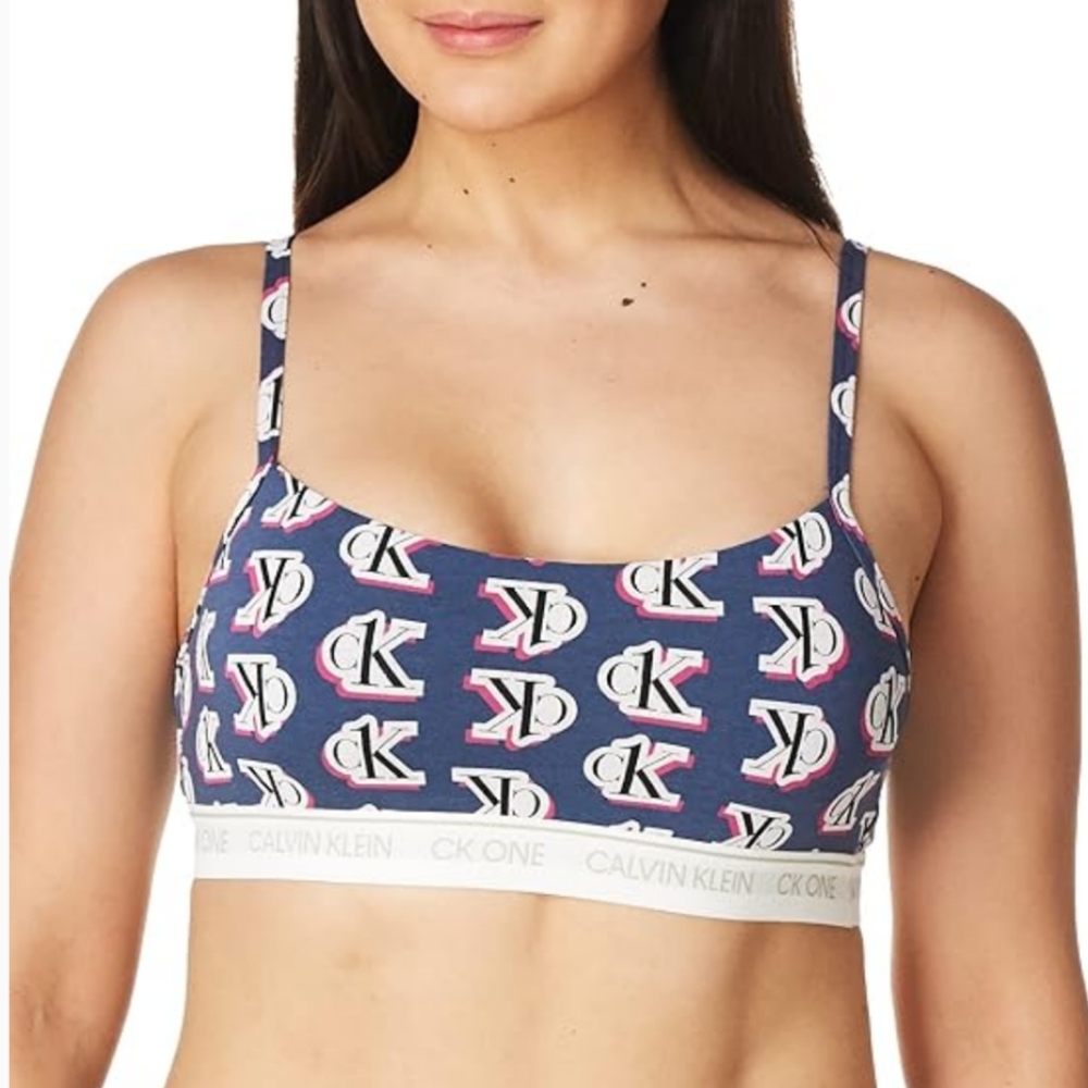 Calvin Klein CK one Women's Bralette bra blue logo print Sea shore Wireless A1